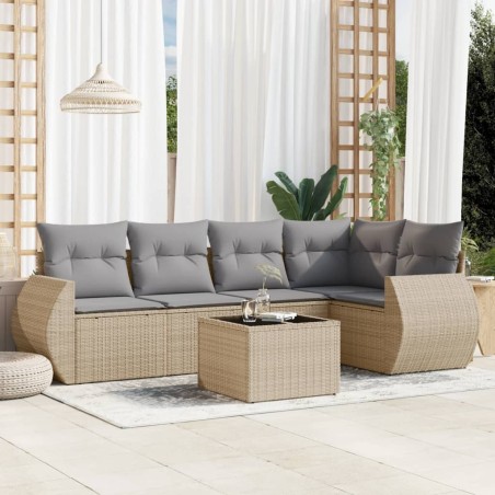 vidaXL Juego de sofás jardín con cojines 6 pzas ratán sintético beige