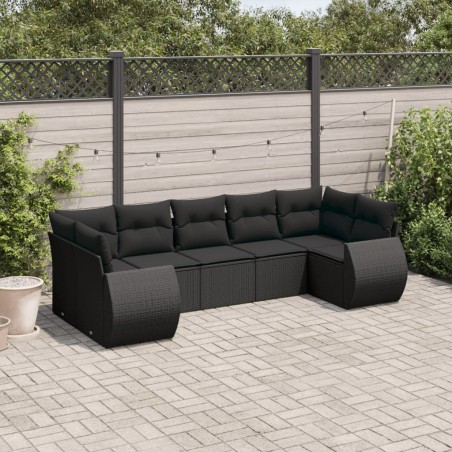 vidaXL Set de comedor de jardín 7 pzas y cojines ratán sintético negro