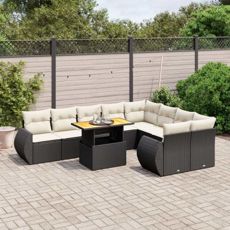 vidaXL Set de sofás de jardín 10 pzas cojines ratán sintético negro vidaXL Set de sofás de jardín 10 pzas cojines ratán sintético negro