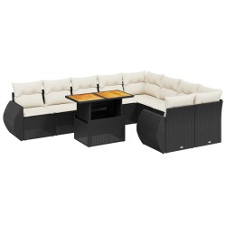 vidaXL Set de sofás de jardín 10 pzas cojines ratán sintético negro