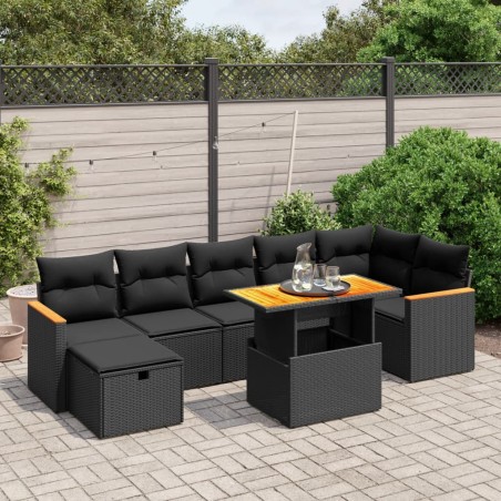 vidaXL Set de sofás de jardín 8 piezas y cojines ratán sintético negro