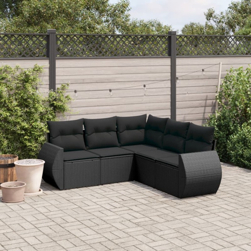 vidaXL Set de muebles de jardín 5 pzas y cojines ratán sintético negro vidaXL Set de muebles de jardín 5 pzas y cojines ratán sintético negro