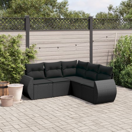 vidaXL Set de muebles de jardín 5 pzas y cojines ratán sintético negro