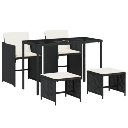vidaXL Set de muebles jardín 5 pzas con cojines ratán sintético negro