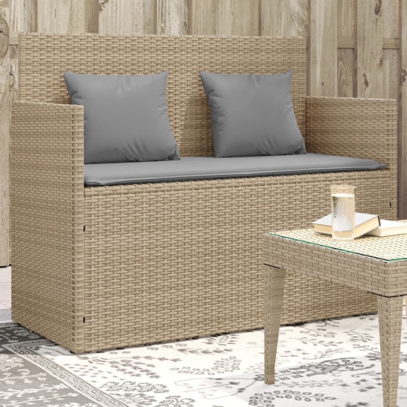 vidaXL Banco de jardín con cojines ratán sintético beige vidaXL Banco de jardín con cojines ratán sintético beige