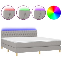 vidaXL Cama box spring con colchón tela y LED gris claro 180x200 cm
