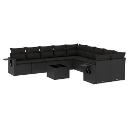vidaXL Set de sofás de jardín 11 pzas y cojines ratán sintético negro