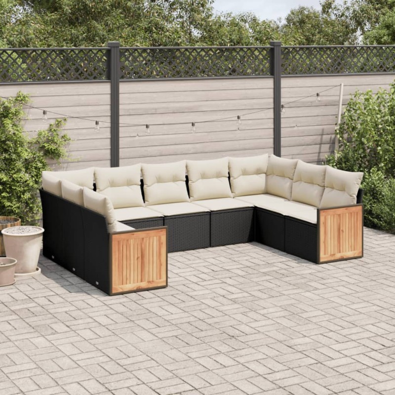 vidaXL Set de sofás de jardín 8 piezas y cojines ratán sintético negro vidaXL Set de sofás de jardín 8 piezas y cojines ratán sintético negro