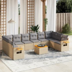 vidaXL Set de sofás de jardín 11pzas con cojines ratán sintético beige