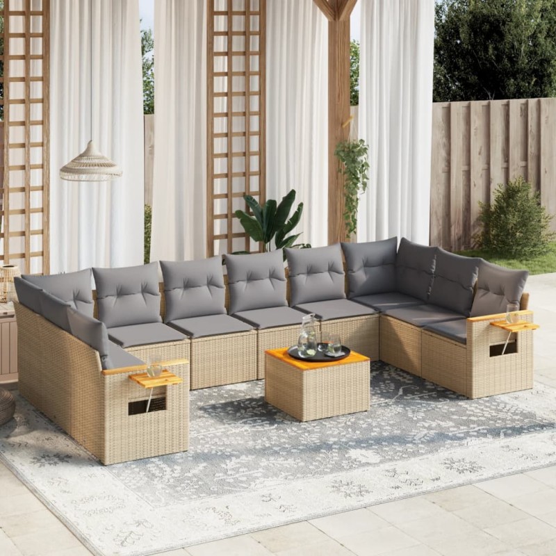 vidaXL Set de sofás de jardín 11pzas con cojines ratán sintético beige vidaXL Set de sofás de jardín 11pzas con cojines ratán sintético beige