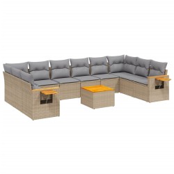 vidaXL Set de sofás de jardín 11pzas con cojines ratán sintético beige