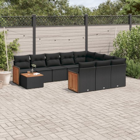 vidaXL Set de sofás de jardín 11 pzas y cojines ratán sintético negro