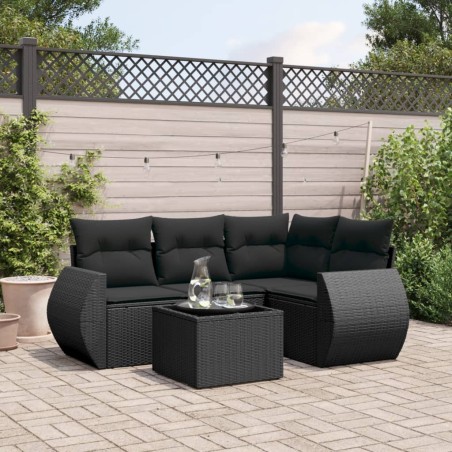 vidaXL Set de muebles de jardín 5 pzas y cojines ratán sintético negro