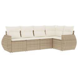vidaXL Juego de sofás jardín con cojines 5 pzas ratán sintético beige