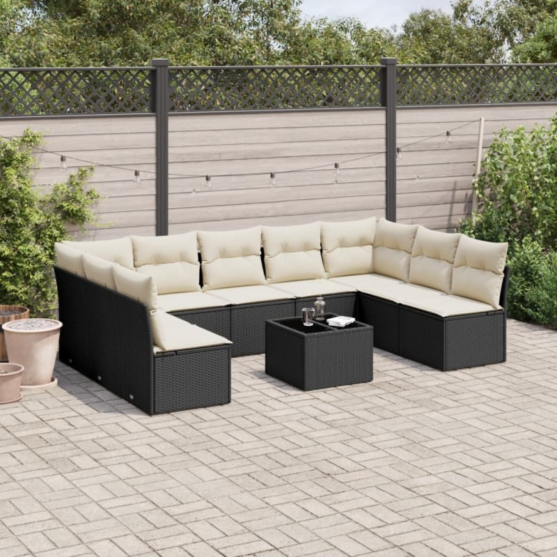 vidaXL Set de sofás de jardín 10 pzas cojines ratán sintético negro vidaXL Set de sofás de jardín 10 pzas cojines ratán sintético negro