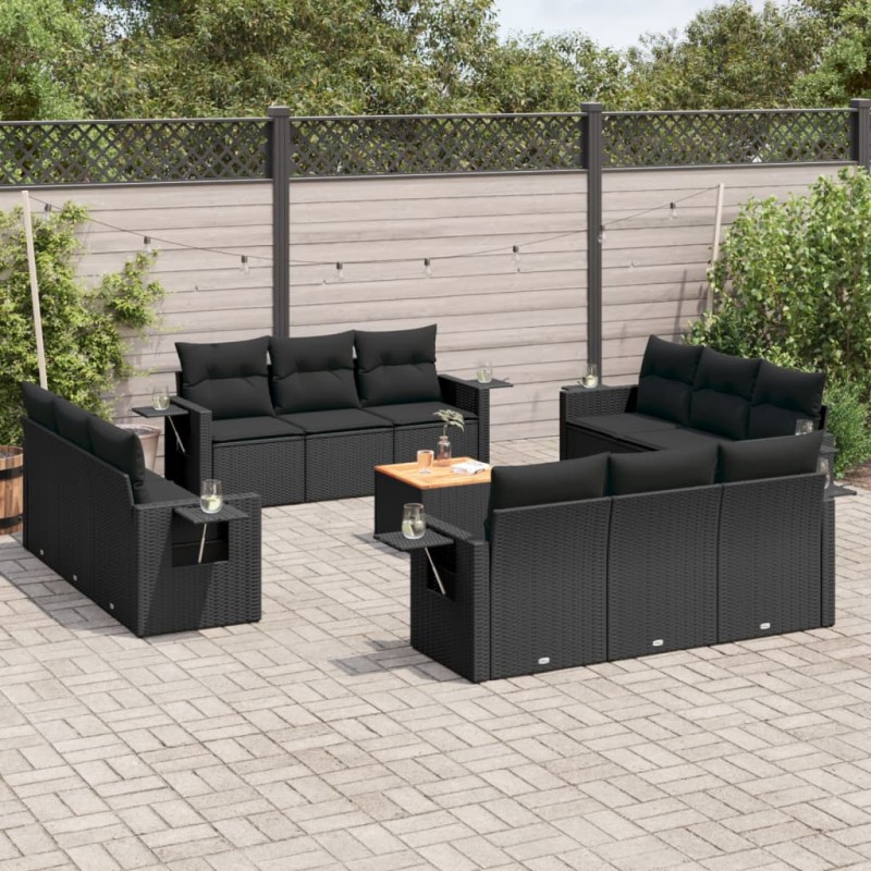 vidaXL Set de sofás de jardín y cojines 13 pzas ratán sintético negro vidaXL Set de sofás de jardín y cojines 13 pzas ratán sintético negro