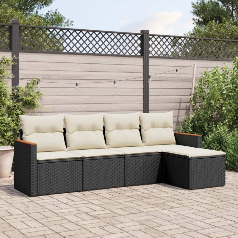 vidaXL Set de muebles de jardín 5 pzas y cojines ratán sintético negro vidaXL Set de muebles de jardín 5 pzas y cojines ratán sintético negro