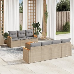 vidaXL Juego de sofás de jardín con cojines beige 8 pzas ratán PE