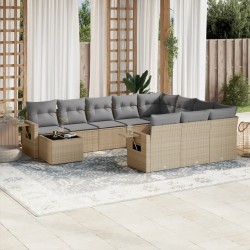 vidaXL Set de sofás de jardín 11pzas con cojines ratán sintético beige