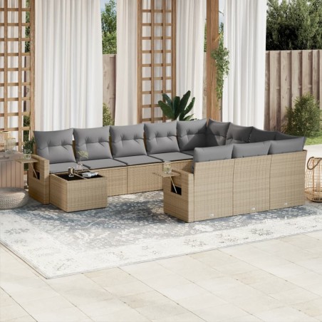 vidaXL Set de sofás de jardín 11pzas con cojines ratán sintético beige