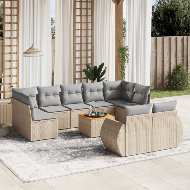 vidaXL Juego de sofás jardín con cojines beige 10 pzas ratán sintético vidaXL Juego de sofás jardín con cojines beige 10 pzas ratán sintético