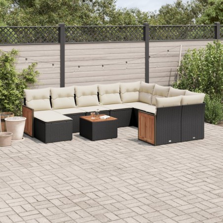 vidaXL Set de sofás de jardín 11 pzas y cojines ratán sintético negro