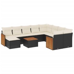 vidaXL Set de sofás de jardín 11 pzas y cojines ratán sintético negro