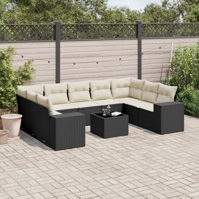 vidaXL Set de sofás de jardín 10 pzas cojines ratán sintético negro vidaXL Set de sofás de jardín 10 pzas cojines ratán sintético negro