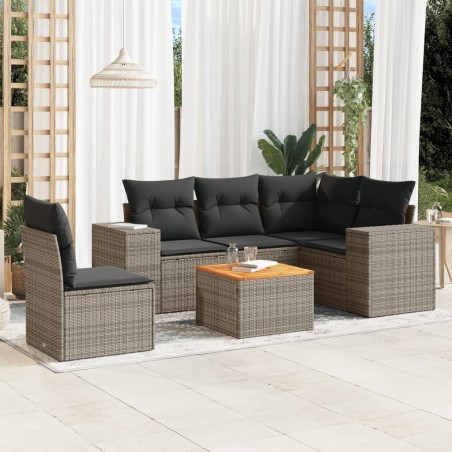 vidaXL Set de muebles de jardín 6 pzas y cojines ratán sintético gris
