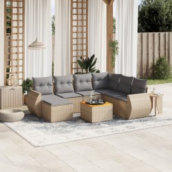 vidaXL Juego de sofás de jardín con cojines beige 8 pzas ratán PE