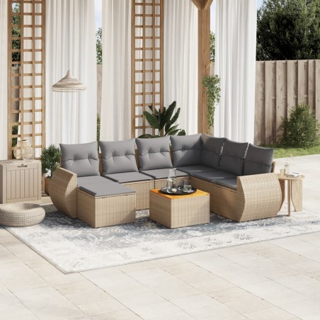 vidaXL Juego de sofás de jardín con cojines beige 8 pzas ratán PE