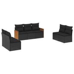 vidaXL Set de comedor de jardín 7 pzas y cojines ratán sintético negro