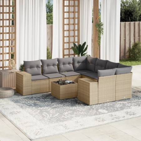 vidaXL Set de sofás de jardín 9 pzas con cojines ratán sintético beige