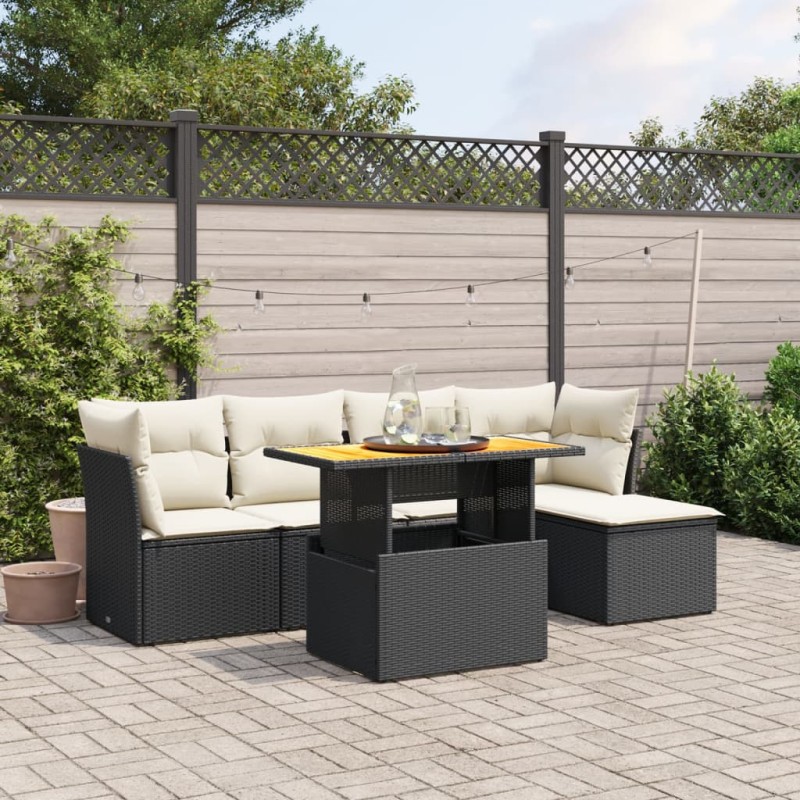 vidaXL Set de sofás de jardín 6 piezas y cojines ratán sintético negro vidaXL Set de sofás de jardín 6 piezas y cojines ratán sintético negro