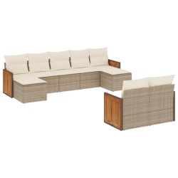 vidaXL Set de sofás de jardín 9 pzas con cojines ratán sintético beige
