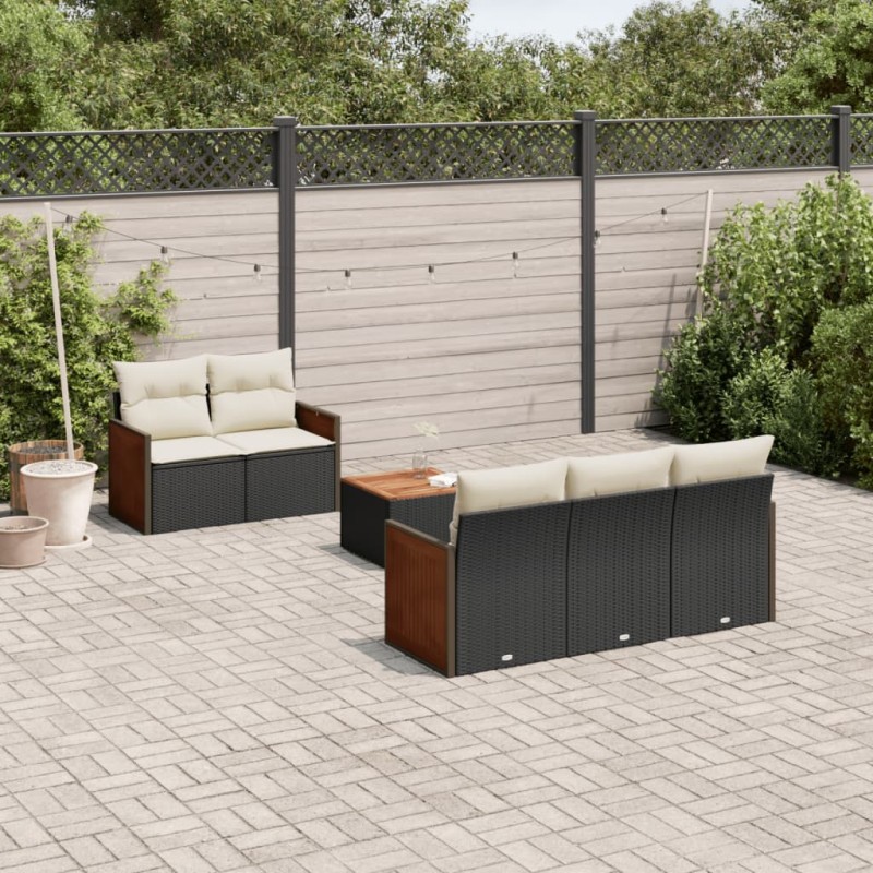 vidaXL Set de sofás de jardín 6 piezas y cojines ratán sintético negro vidaXL Set de sofás de jardín 6 piezas y cojines ratán sintético negro