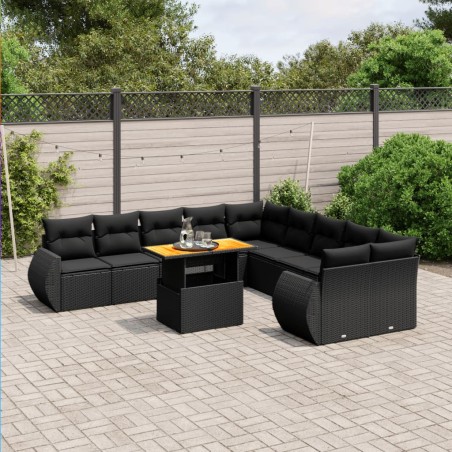 vidaXL Set de sofás de jardín 11 pzas y cojines ratán sintético negro