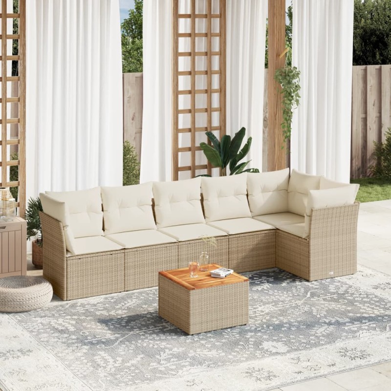 vidaXL Set sofás de jardín 7 piezas y cojines ratán sintético beige vidaXL Set sofás de jardín 7 piezas y cojines ratán sintético beige