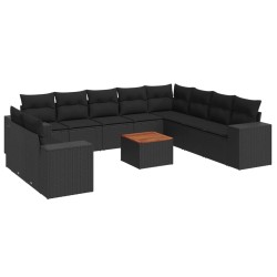 vidaXL Set de sofás de jardín 11 pzas y cojines ratán sintético negro