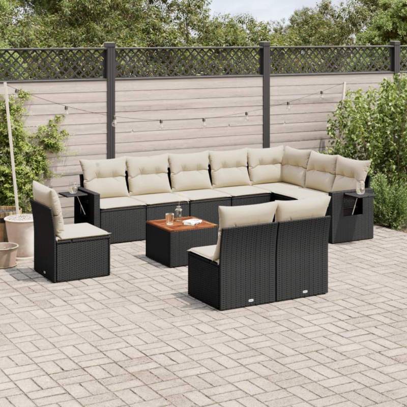 vidaXL Set de sofás de jardín 11 pzas y cojines ratán sintético negro vidaXL Set de sofás de jardín 11 pzas y cojines ratán sintético negro