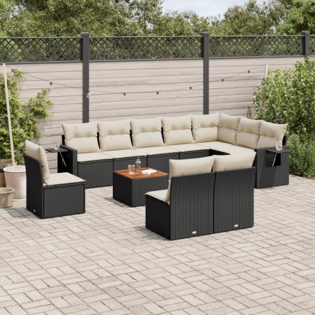 vidaXL Set de sofás de jardín 11 pzas y cojines ratán sintético negro