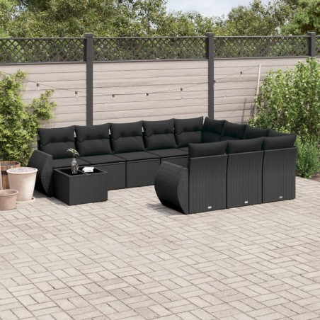 vidaXL Set de sofás de jardín 11 pzas y cojines ratán sintético negro