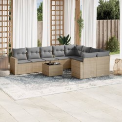 vidaXL Juego de sofás jardín con cojines beige 10 pzas ratán sintético