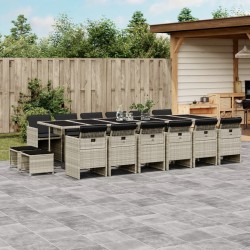 vidaXL Set comedor jardín y cojines 17 pzas ratán sintético gris claro