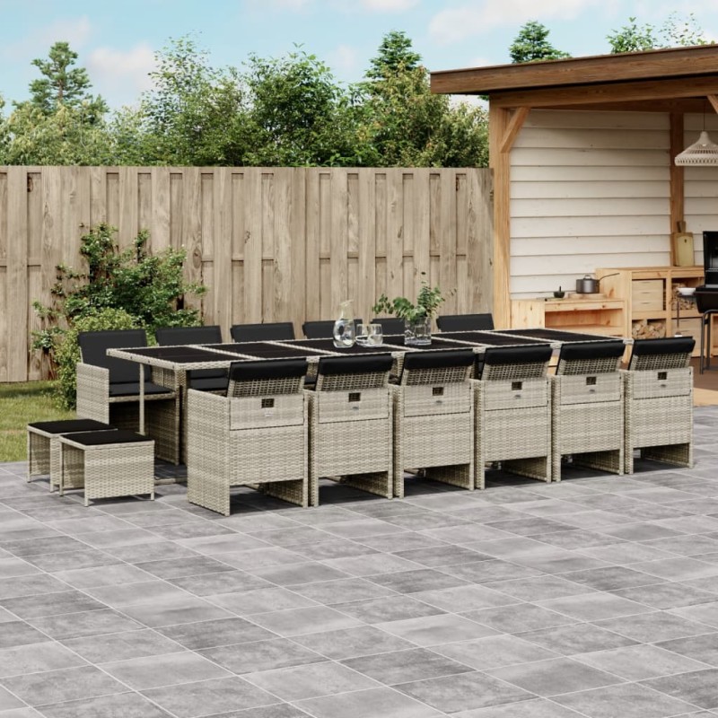vidaXL Set comedor jardín y cojines 17 pzas ratán sintético gris claro vidaXL Set comedor jardín y cojines 17 pzas ratán sintético gris claro