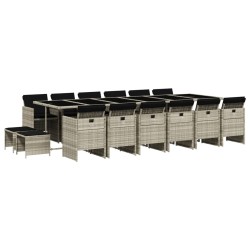vidaXL Set comedor jardín y cojines 17 pzas ratán sintético gris claro