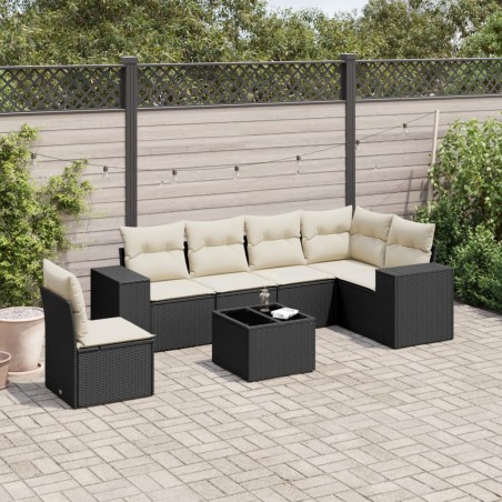 vidaXL Set de comedor de jardín 7 pzas y cojines ratán sintético negro