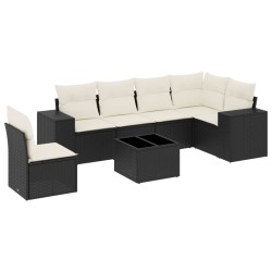 vidaXL Set de comedor de jardín 7 pzas y cojines ratán sintético negro