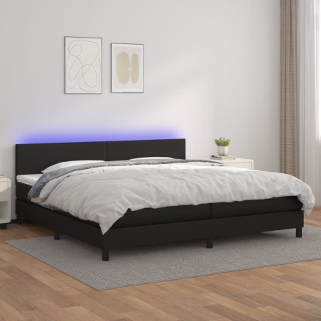 vidaXL Cama box spring colchón y LED cuero sintético negro 200x200 cm