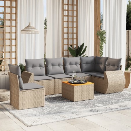 vidaXL Set sofás de jardín 7 piezas y cojines ratán sintético beige